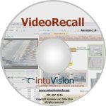 VideoRecall visual: in the shape of a CD, this icon has the VideoRecall logo, in front of a muted image of the forensic video analysis VideoRecall GUI, with the intuVision label and information.