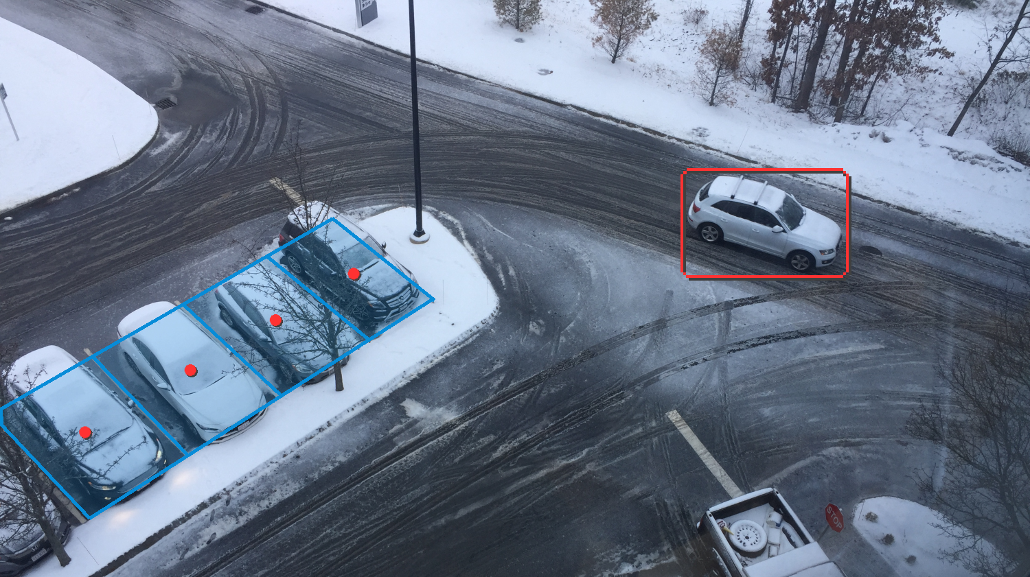 Parking spot monitoring in snowy weather.